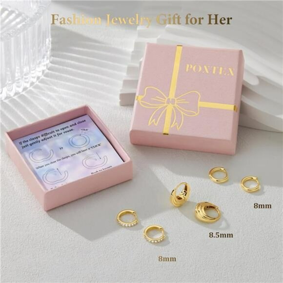 Gold Silver Huggie Hoop Earrings Set Small CZ Hypoallergenic Piercing - Picture 6 of 7